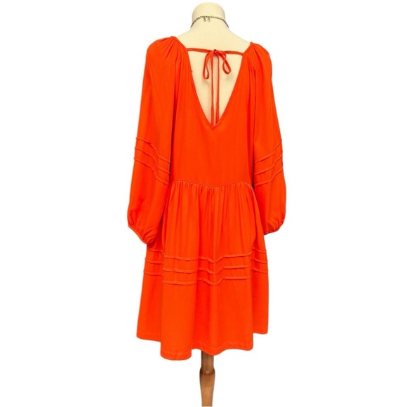 Shinestar Orange Babydoll Mini Dress M NWT Open Back Long Sleeve Boho Fall Style - Picture 3 of 11